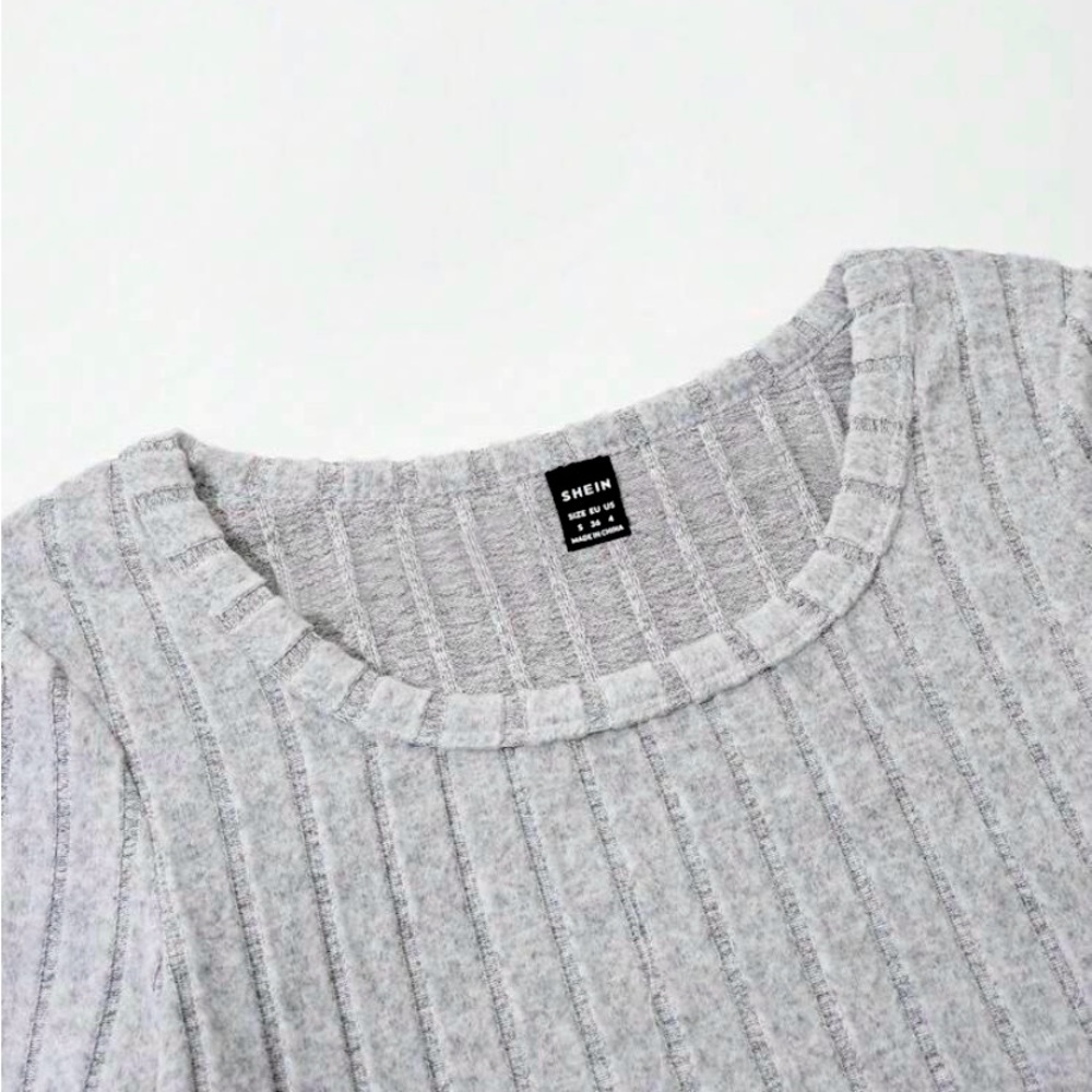 Solid Color Ribbed Knit T-Shirts - Picture 6 of 7